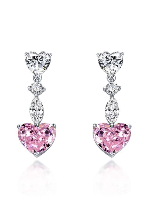 Pink [e 1674] 925 Sterling Silver High Carbon Diamond Heart Luxury Earring